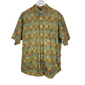 Vtg J. CREW Oarsman‎ Shirt Mens Large Green Short Sleeve Button Hong Kong